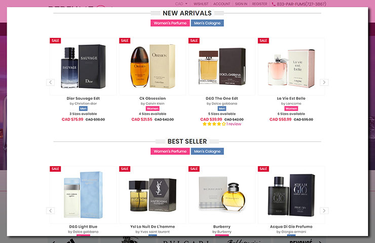 eCommerce website development for PerfumeOnline.ca Canada
