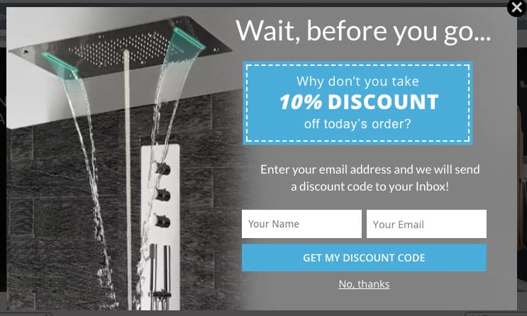 ecommerce marketing - Example of Exit Popup