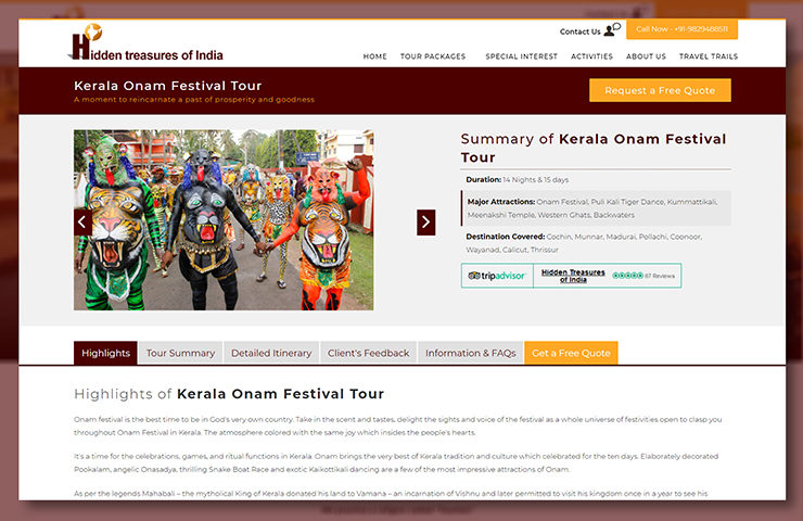 Hidden Treasures of India Website Tour Page Screenshot