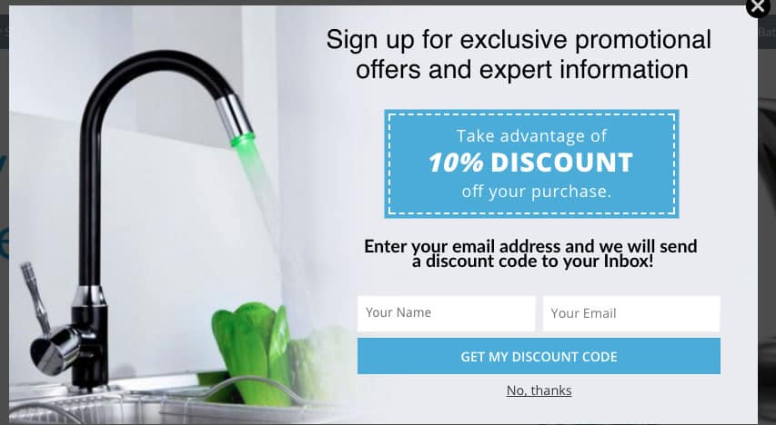 ecommerce marketing - Example of welcome signup